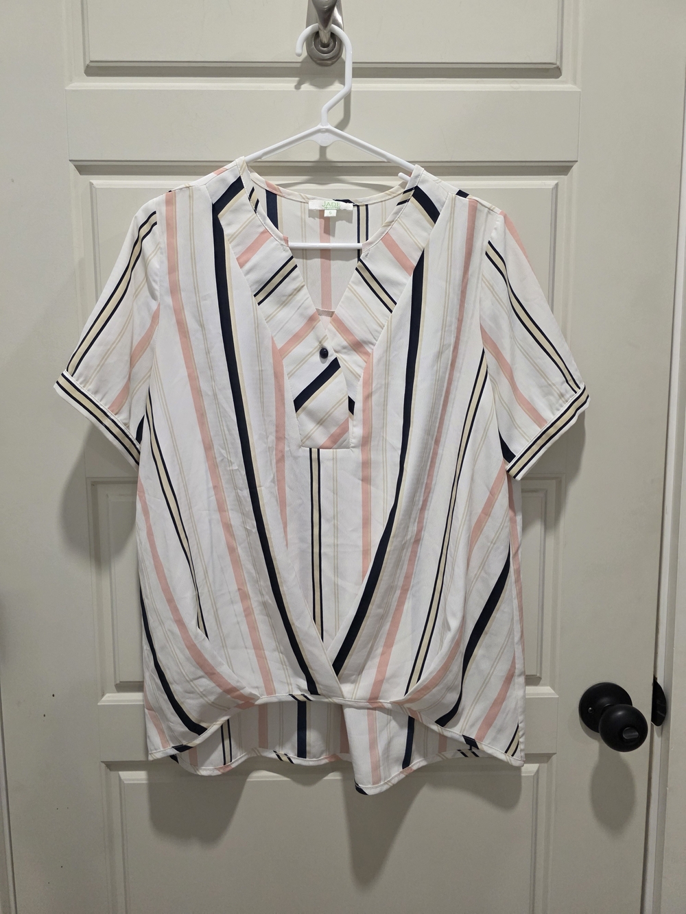 Jade White Top with Pink & Navy Stripes - LIKE NEW
